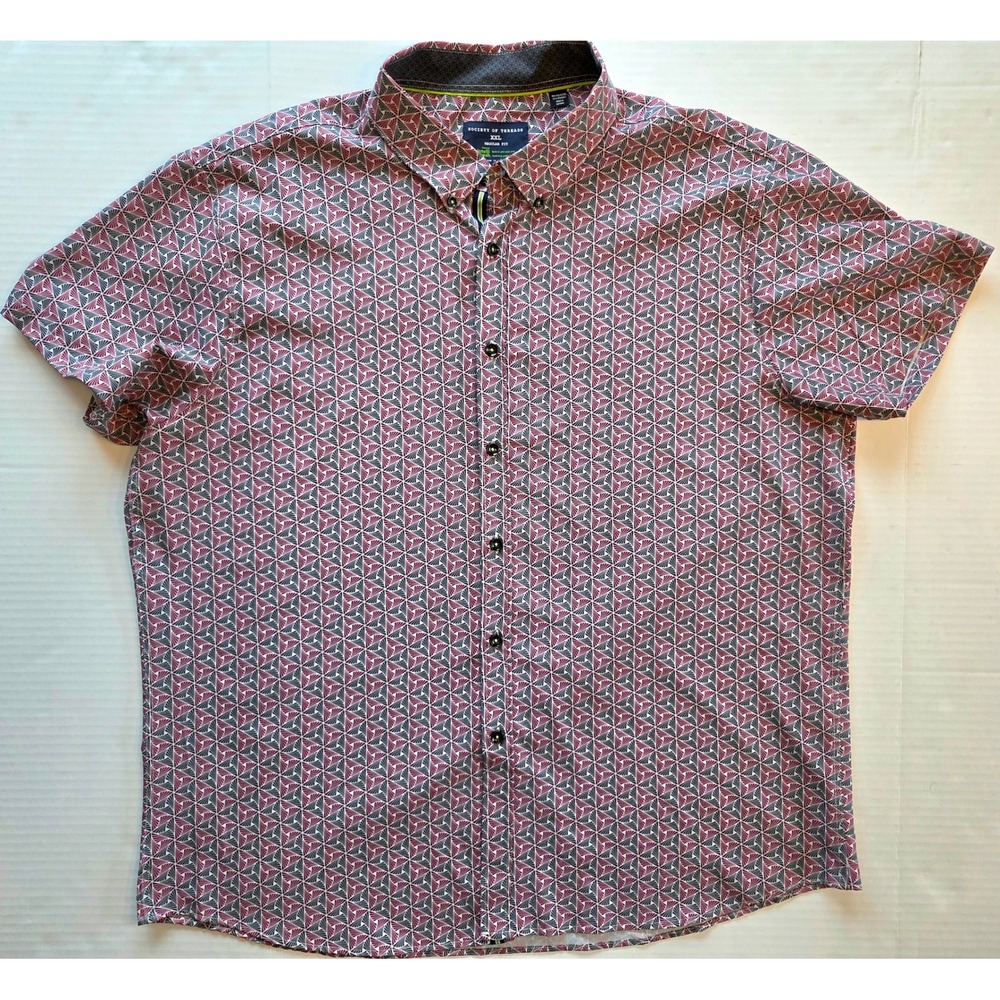 Society of Threads Mens XXL Regular Fit Geometric Print Short Sleeve Button Down